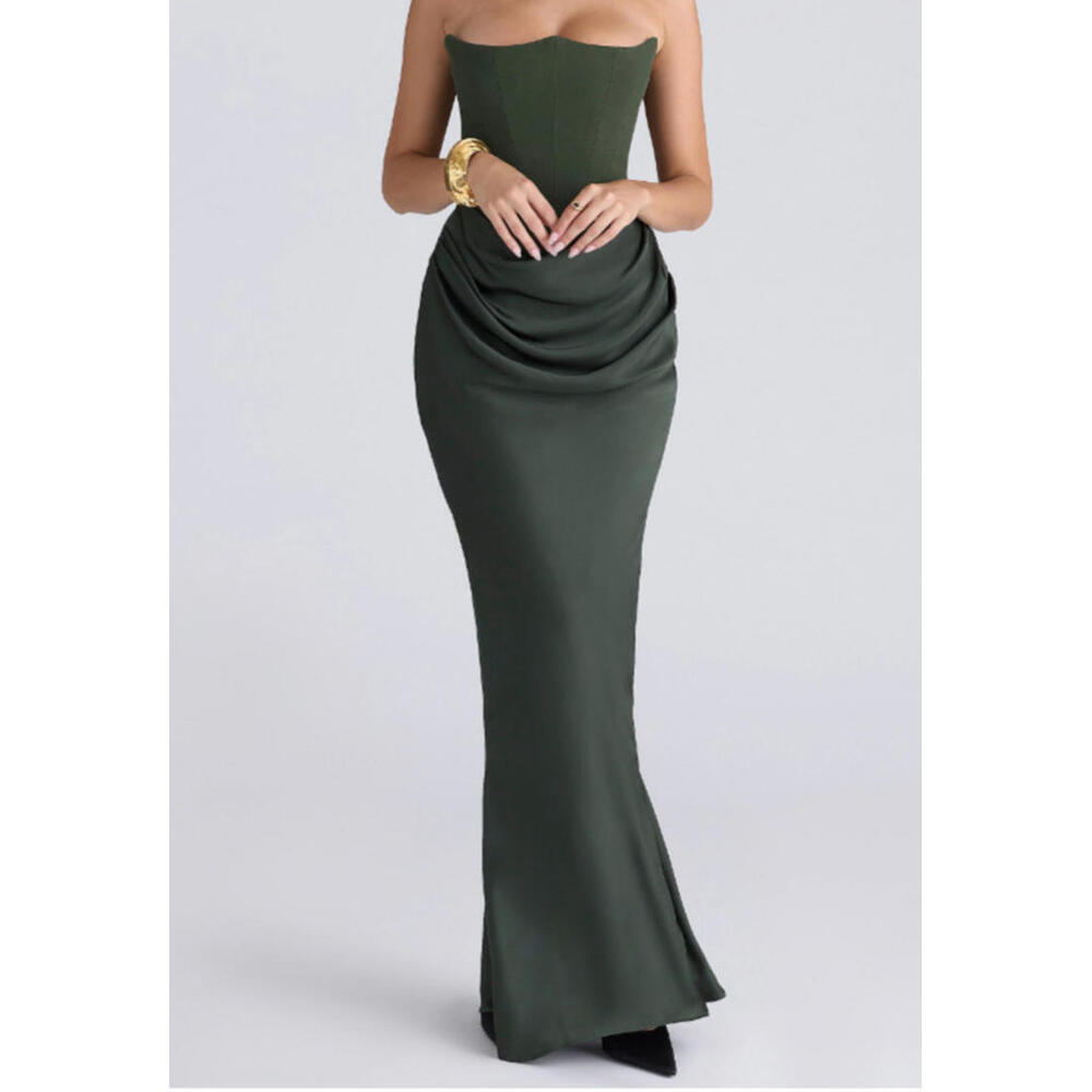 HOUSE OF CB Persephone Strapless Evening Dress in Olive Sz S #LD145 - Picture 5 of 8